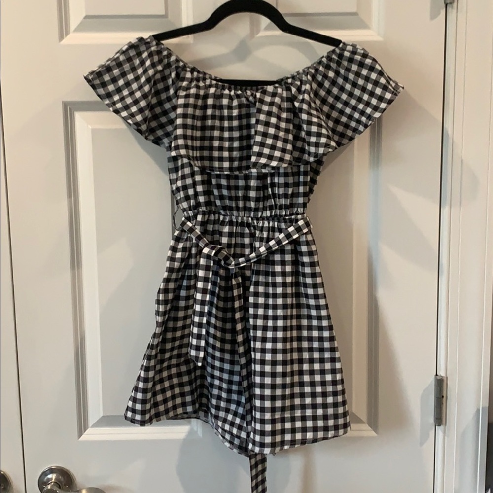 Flounced Off the Shoulder Gingham Romper Sz XL